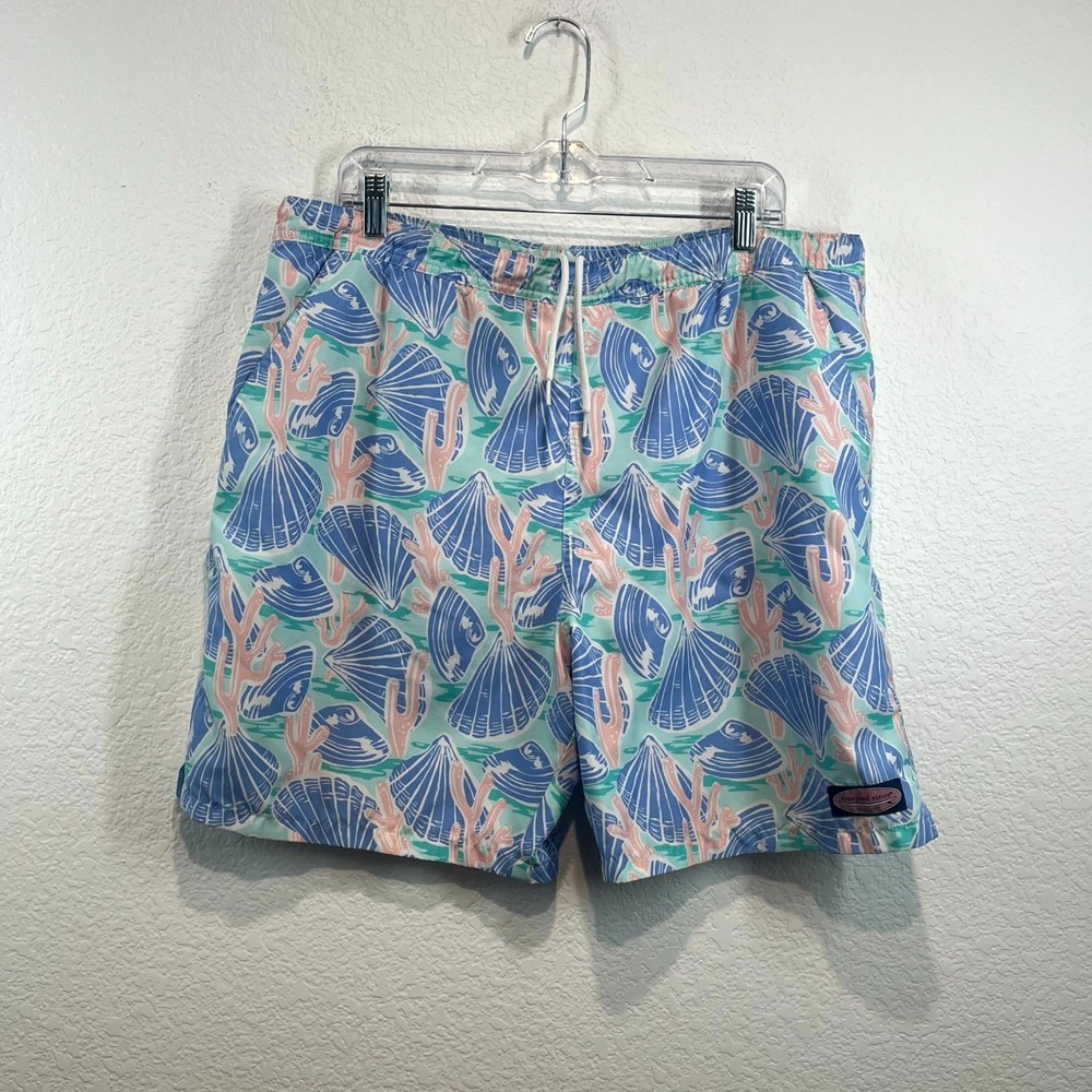 Vineyard Vines Bathing Suit Shorts Mens Large Green Blue Shell Pink Swim Trunks